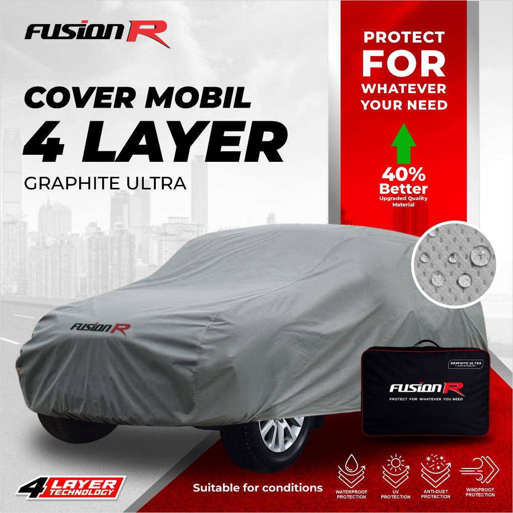Fusion R Cover Sarung Mobil 4 Layer Waterproof -  Avanza, Xenia, Veloz, Xpander,  BRV, Ertiga, XL7, BYD M6, Mobilio, Stargazer Anti Air Hujan & Panas UV Tebal