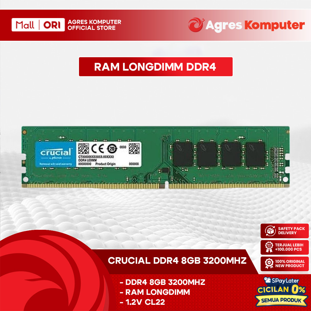 Jual CRUCIAL RAM LONGDIMM 8GB (8GBX1) DDR4 3200MHZ | Shopee Indonesia