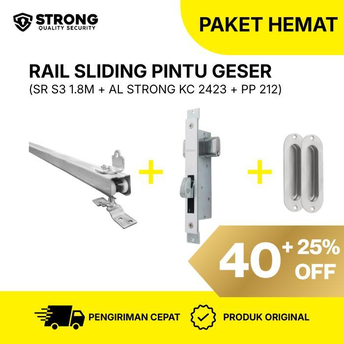 STRONG Paket Pintu Geser Lengkap 1,8 M Rel Sliding Rail Galvanis Tahan Karat Kokoh & Tahan Lama