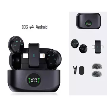 POWRISE A37 Wireless Microphone 2 In 1 Clip On Mic Magnetik Dual Lavalier Mic HP Plug Play