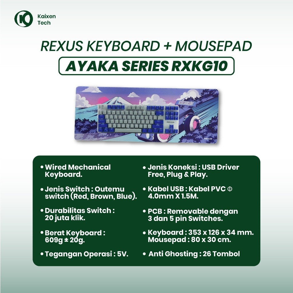 Jual Keyboard Gaming TKL Rexus Ayaka Series Kisha RX|KG10 + Mousepad ...