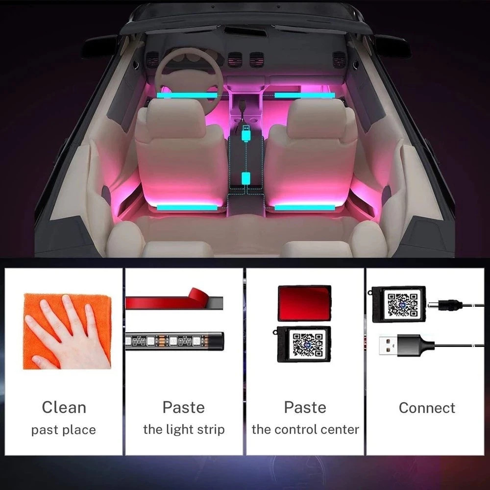 Jual Lampu LED Interior Mobil RGB Kolong Dashboard App Control USB AP-2 ...