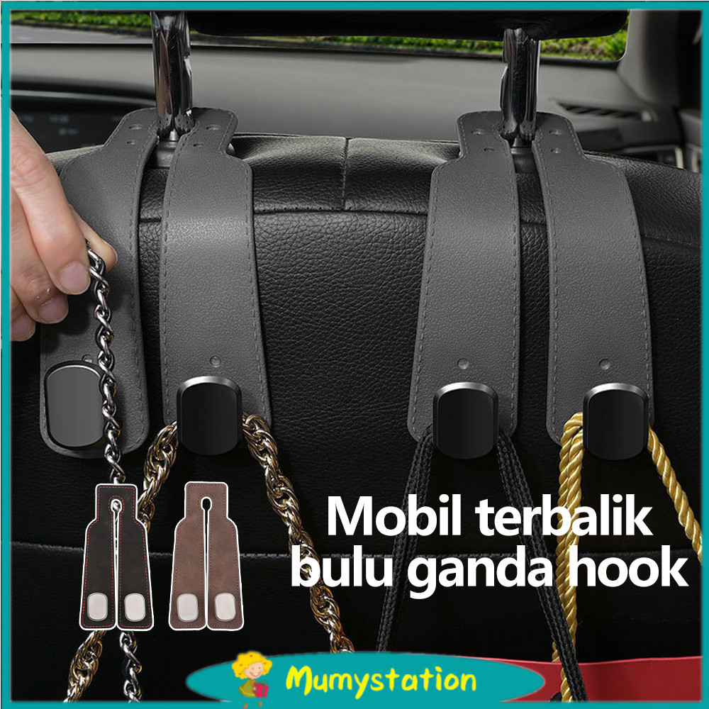 Mumystation Gantungan mobil untuk sandaran jok mobil Gantungan Mobil Organizer kait ganda Gantungan Ganda Kulit ​​Multifungsi​​