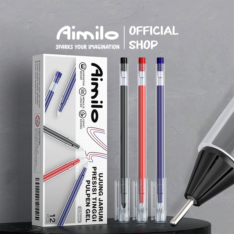 Jual Aimilo - Pulpen Gel 1 Kotak Isi 12PCS 0.5mm Gel Pen 3 Warna ...