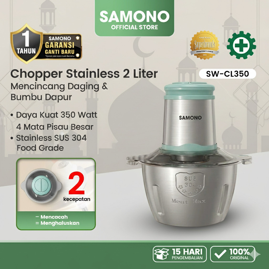 Jual SAMONO Chopper 2L Stainless Multifungsi coper daging dan bumbu ...
