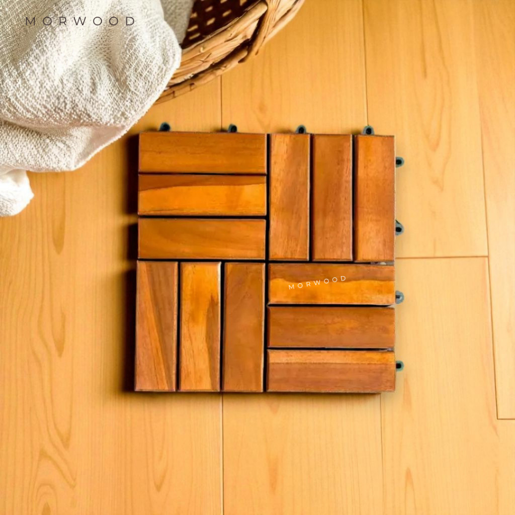 Lantai kayu Parket Decking Tile  material kayu asli mahoni atau Jati | Lantai Taman Lantai Outdoor | By Dekor Kayu