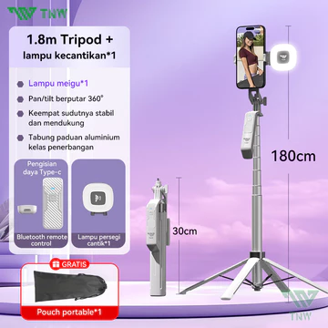 TNW LINBER S30 Tongsis Tripod Bluetooth 1.8m Selfie Stick Remote Tongsis 360 ° Rotation