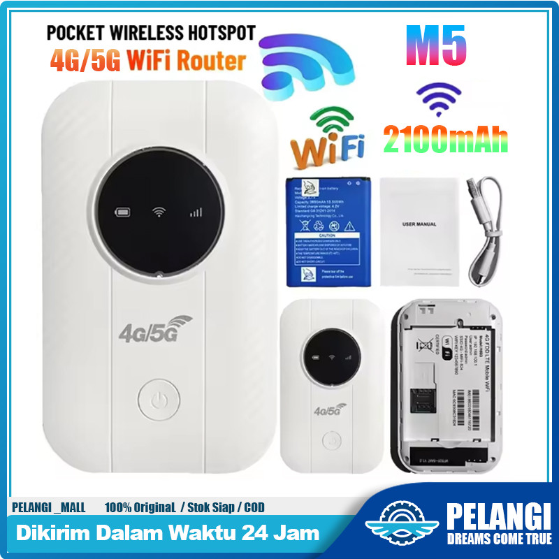 Modem 4G/5G M5 2100mAh Router Mini Router Nirkabel Unlock All Operator Wi-Fi Portabel Seluler Slot Kartu Sim Modem