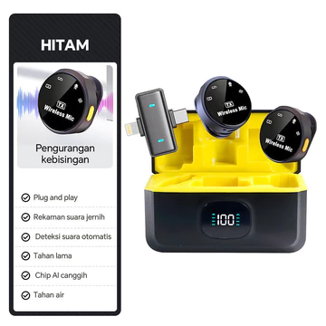 Mini Mic K21 Wireless Clip On Untuk Android Dual Mic Noise Reduction LED Charging Case Live