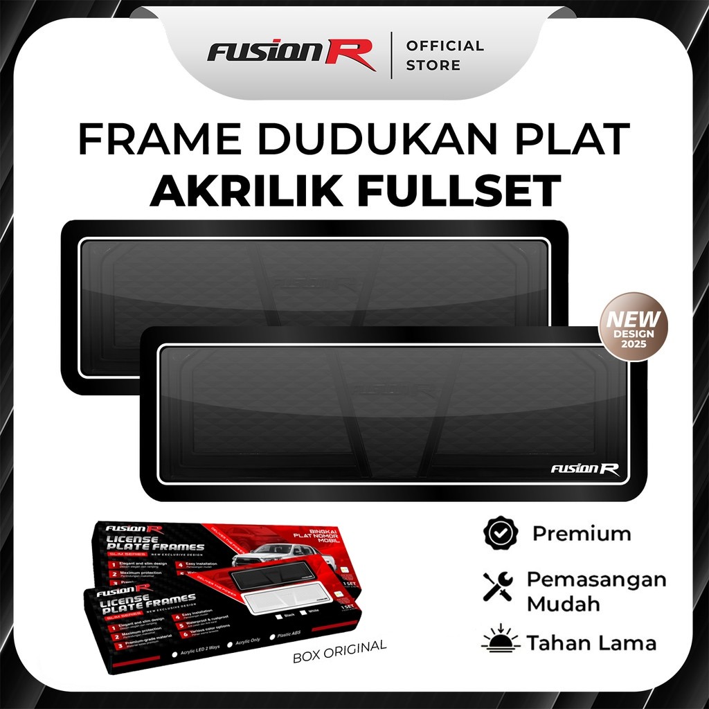 FUSION R Dudukan Plat Mobil / Tatakan Tempat Plat Nomor Mobil Akrilik Mika Original Fullset