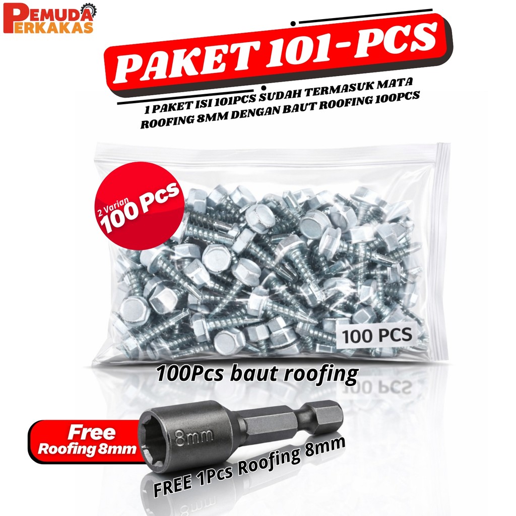 Jual Baut Baja Ringan Roofing 1 Pack [ 100 Pcs ] Ukuran 10 x 16mm ...