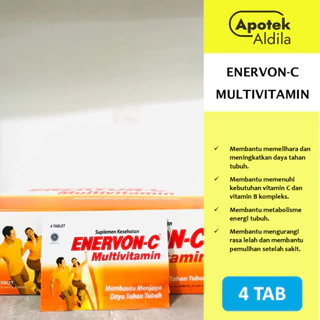 ENERVON-C PER STRIP ISI 4 TABLET UNTUK SUPLEMEN MULTIVITAMIN DAYA TAHAN TUBUH VITAMIN C DAN B KOMPLEKS