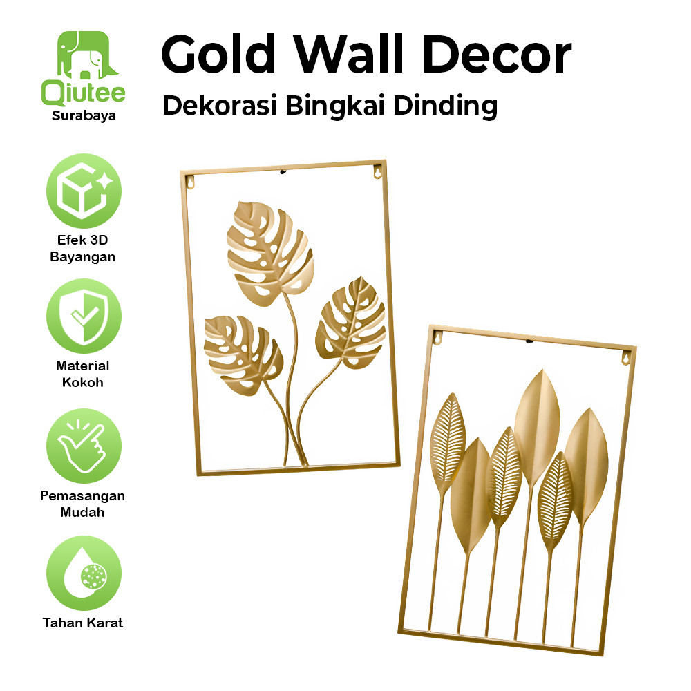 1pc Hiasan Dinding Besi Daun Leaf Gold - Frame Metal Modern Kreatif untuk Sofa Ruang Tamu, Latar Belakang Dinding Elegan