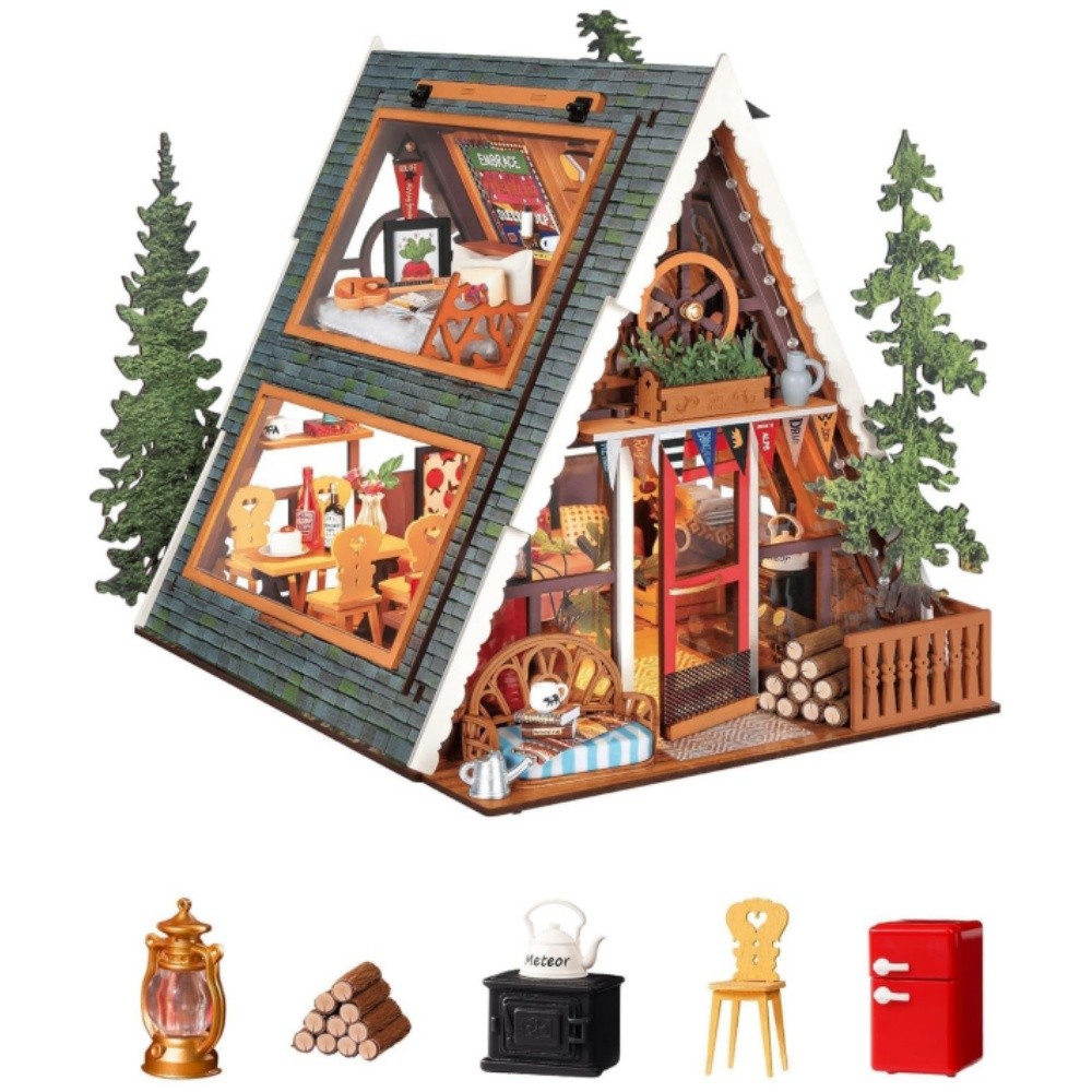 Jual Robotime Rolife DIY Miniature House Kit A-Frame Cabin 3D Wooden ...