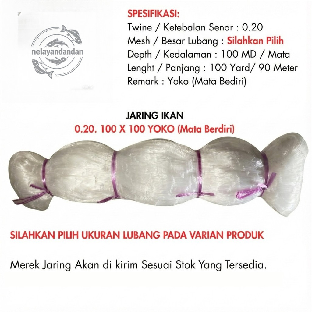 Jual Fishing net string 020 100x100 YOKO Standing Eye / TATE Malang Eye ...