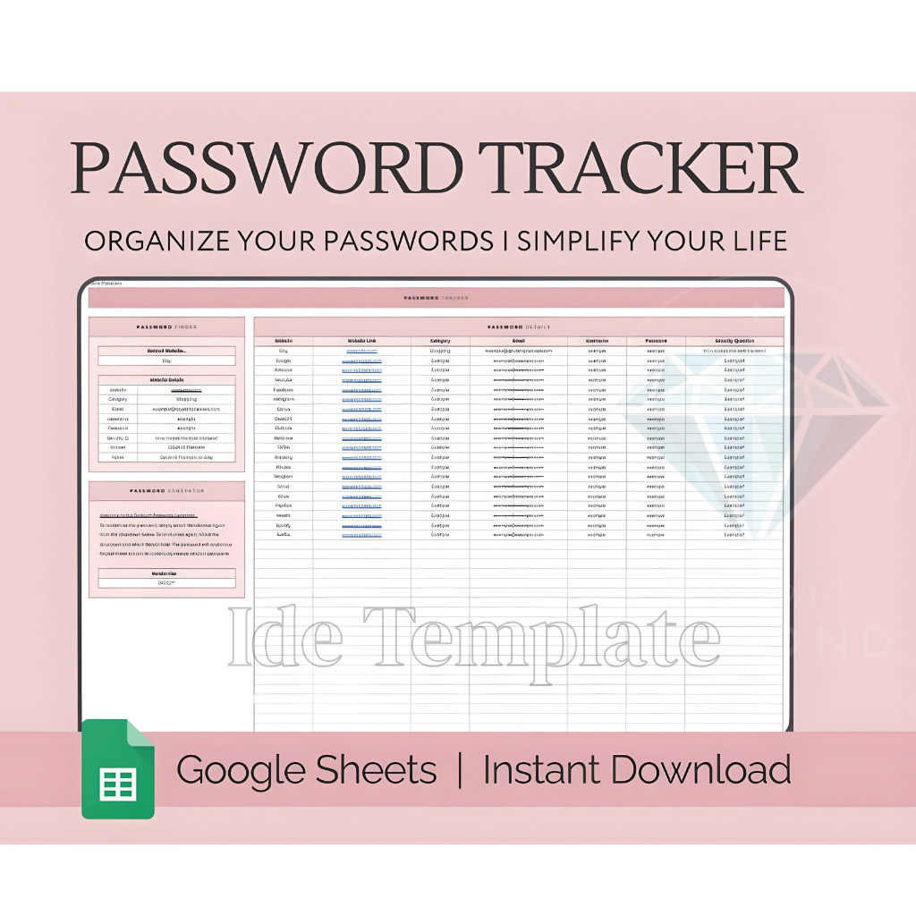Jual D5) Password Tracker Spreadsheet Google Sheets, Password Keeper ...