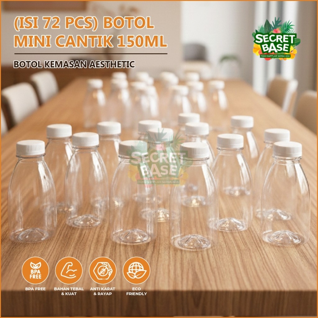 Jual (ISI 72 PCS) BOTOL MINI CANTIK 150ml - Botol Plastik + Tutup ...