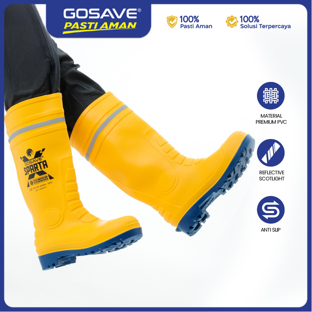 Jual GOSAVE Sepatu Boot Safety X-Sparta PVC Kuning Hitam Pelindung Kaki ...