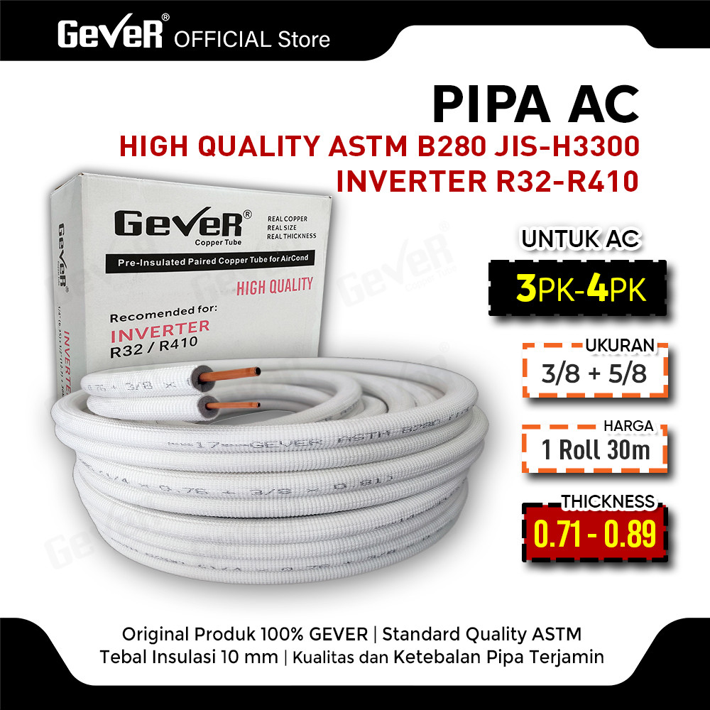 Jual PIPA AC 3/8+5/8 GEVER R32 R410 ASTM B280 INVERTER per ROLL (30 ...