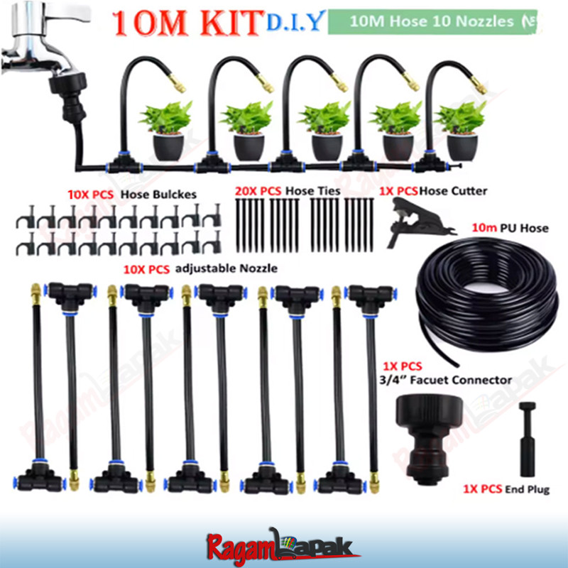 Paket Universal Micro Sprayer Mist Fleksibel Kepala Kuningan  (10 Pcs Nozzle & Selang 10mtr) / Paket Irigasi Tanaman Paket Universal (10 Pcs Nozzle & Selang 10mtr)