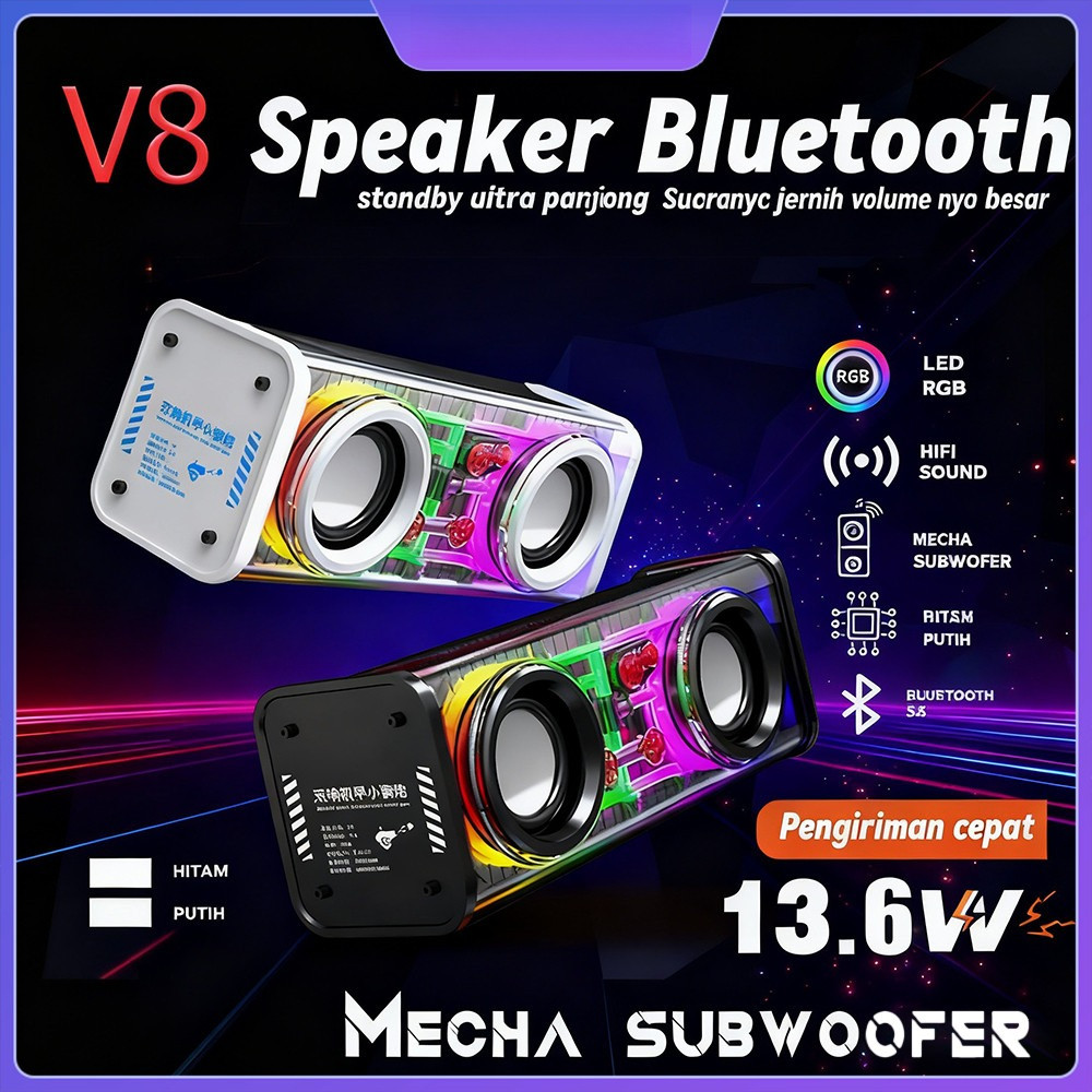 Jual V8 Original Mecha Speaker Bluetooth mini LED Portable V8 Dual led ...