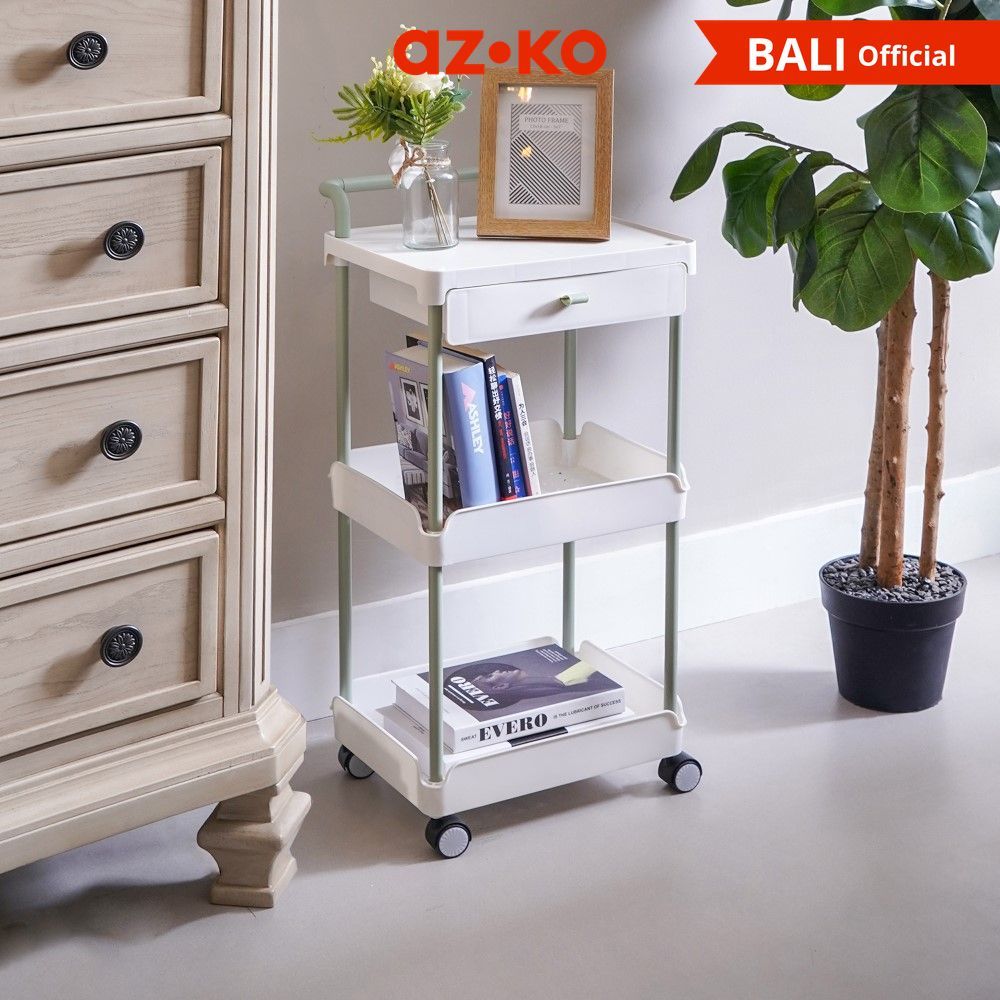 Jual AZKO Stora Rak Troli 3 Tingkat Dengan Laci - Hijau/Putih Tempat ...