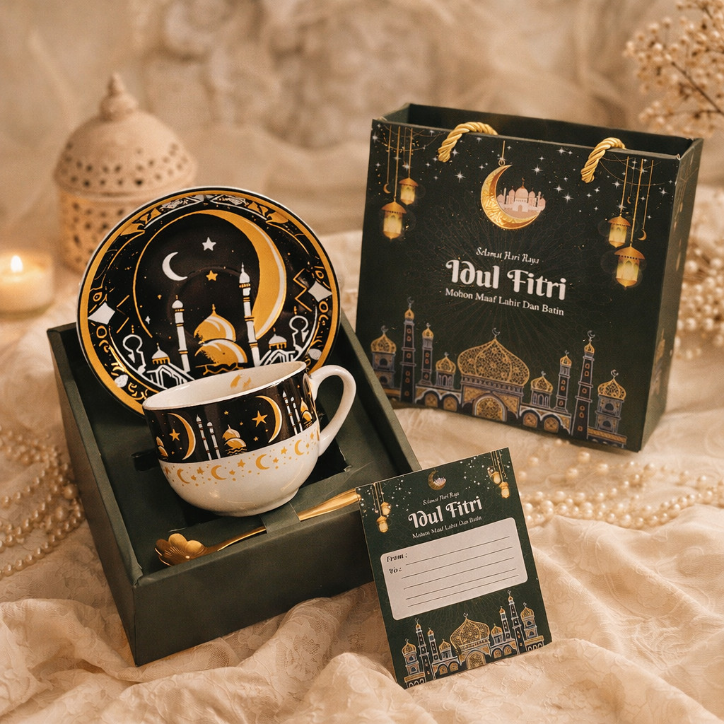 Hampers Lebaran Cangkir keramik Set Tatakan / Hampers Idul Fitri / Cup Saucer Keramik