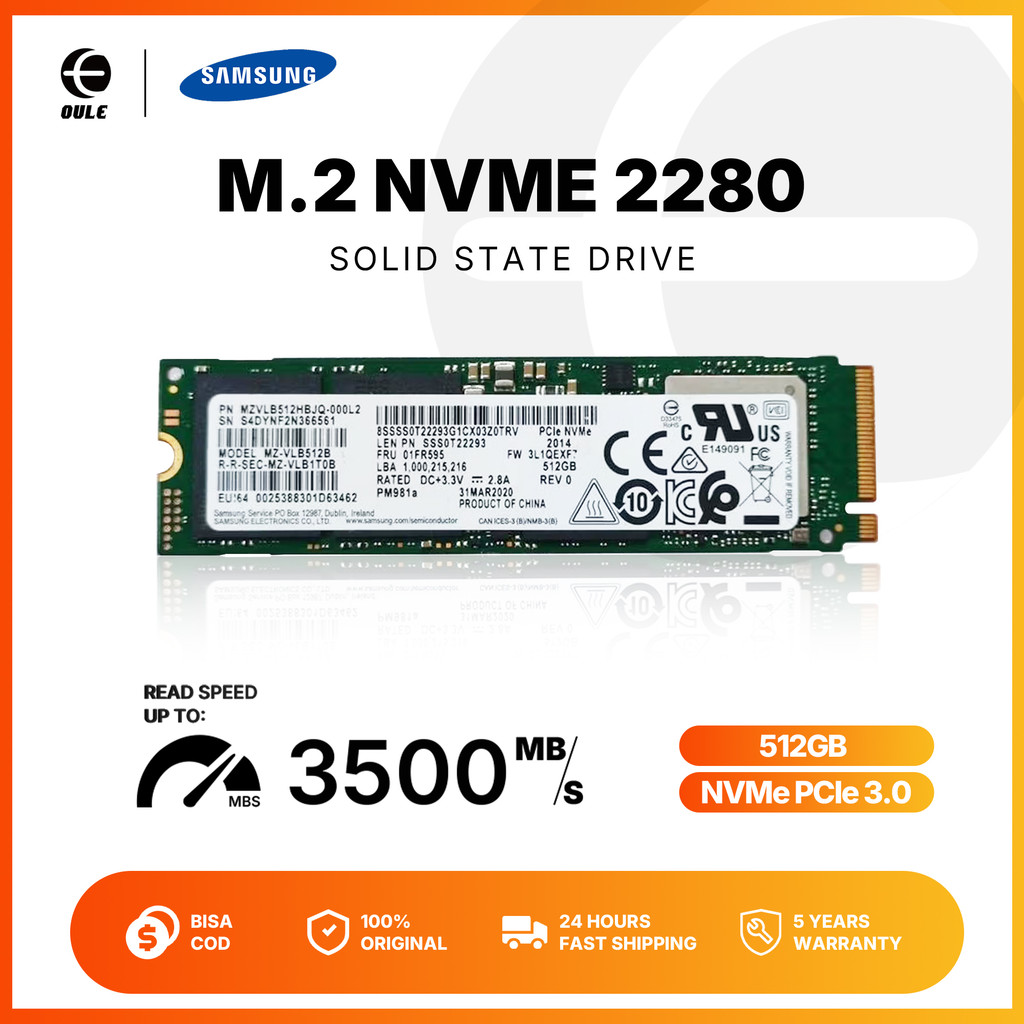 Jual Samsung PM981a/PM981 SSD M.2 NVMe 512GB PCIe 2280 High Speed