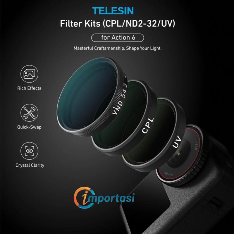 Jual TELESIN Lens Filter for DJI OSMO ACTION 6 Lensa UV CPL ND 8 16 32 ...
