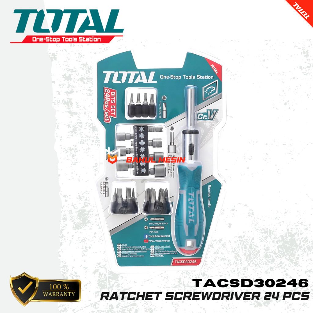 Jual TOTAL TACSD30246 Obeng set 24 pcs Ratchet Screwdriver Set obeng ...