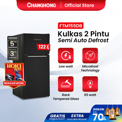 Changhong Kulkas 2 Pintu Refrigerator Lemari Es Kapasitas 122 Liter FTM155DB Black Garansi 5 Tahun