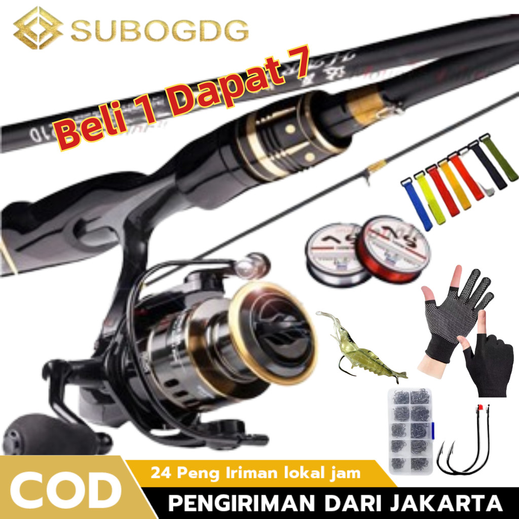 Beli 1 Dapat 7 Pancing Set Lengkap Murah & Kuat - Joran Carbon Ultralight 1.65M-2.4M + Reel HE1000-7000 Drag 15KG - Combo Siap Pakai untuk Pemula dan Nelayan