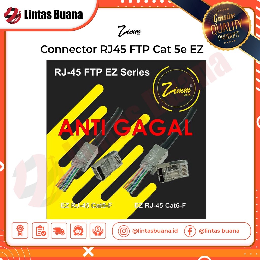 Jual Connector - RJ-45 FTP Cat 5e EZ Outdoor Zimmlink - 50pcs Konektor ...
