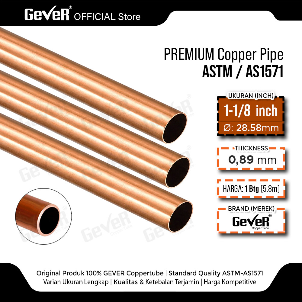 Jual PIPA TEMBAGA BATANG 1.1/8 INCH pjg 5 meter ASTM B280 GEVER COPPER ...