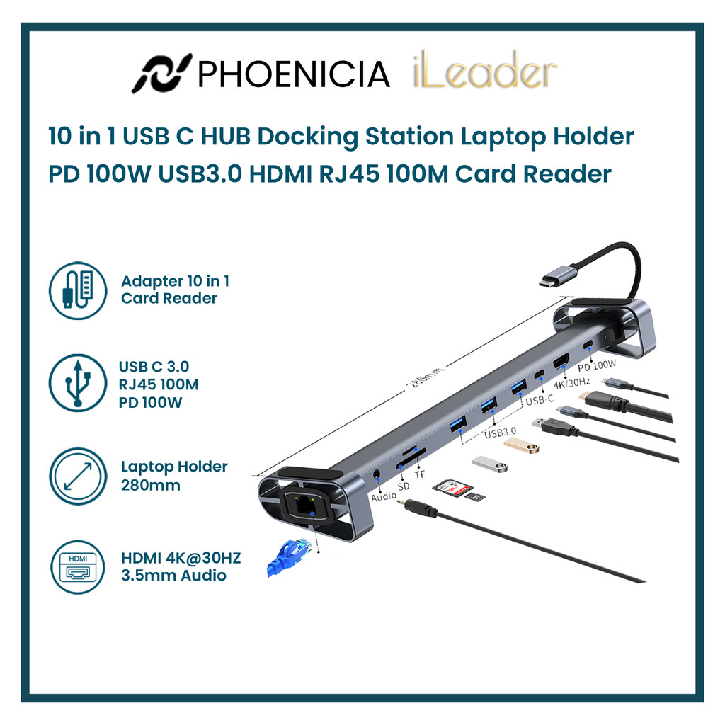Jual iLeader Type-C Docking Station With 10 Ports Fast Multifunctional ...