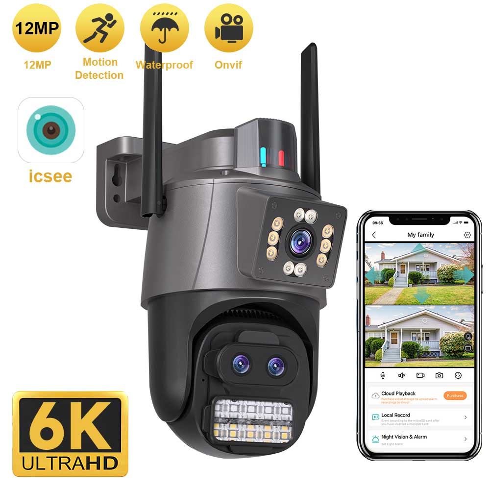 Jual 6K 12MP Security Camera 8X Zoom Three Lens Dual Screen Outdoor ...