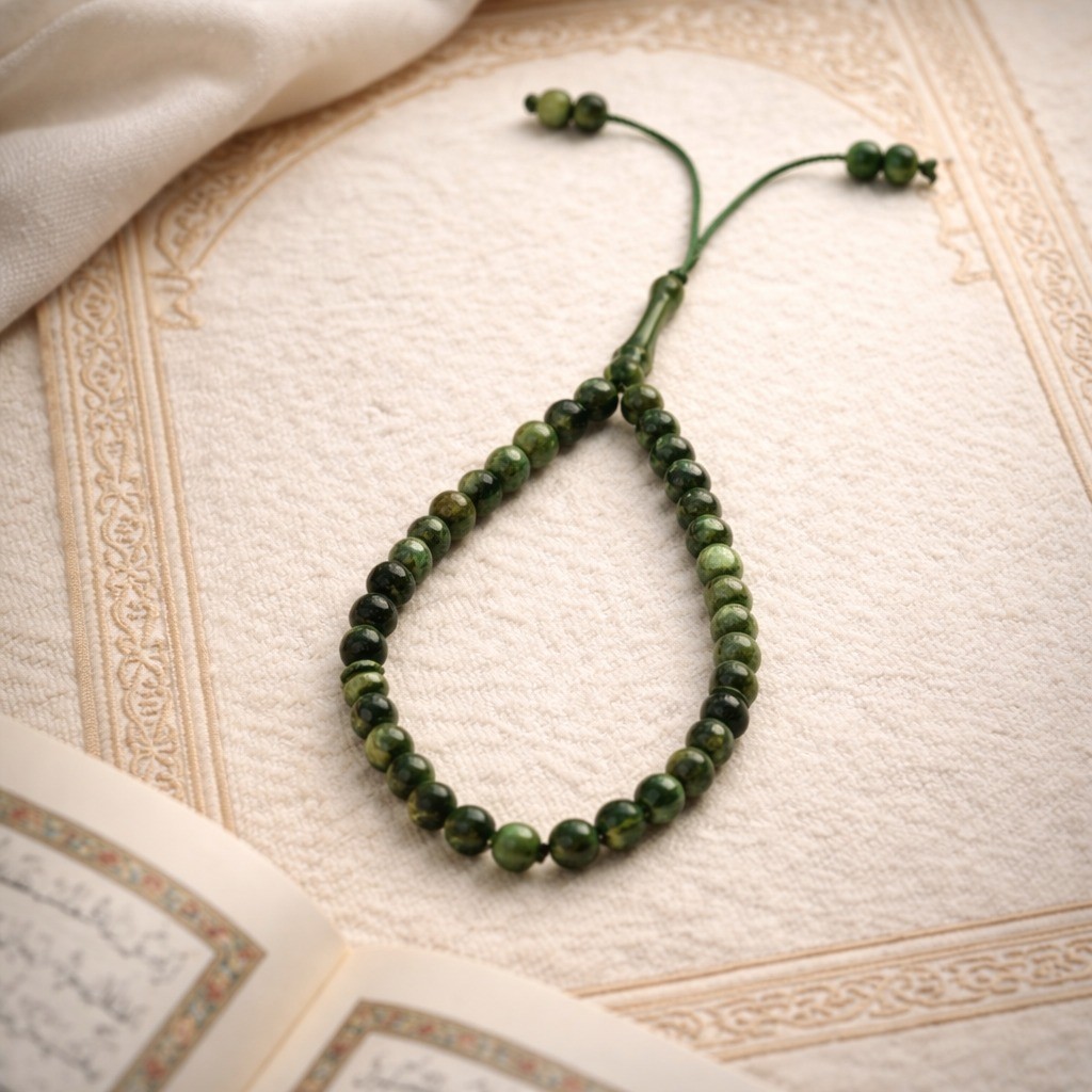 Tasbih Batu Giok Hijau Emerald 33 Butir - Kado Mewah Harga Terjangkau - Gift Set Islami Souvenir Haji Umroh & Kado Islami Premium Murah Kode-10