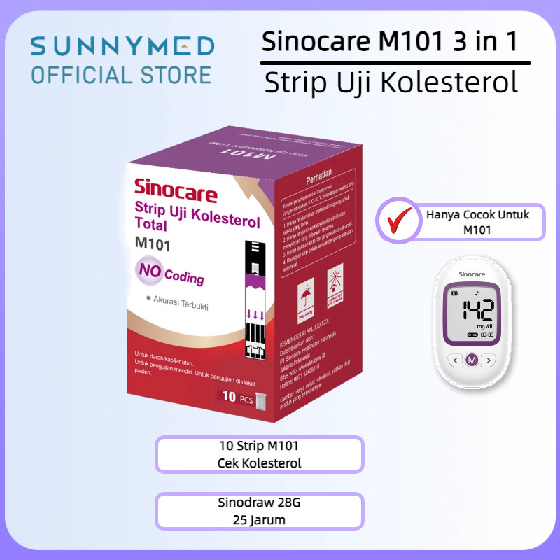 Strip Kolesterol 3 In 1 M101 Sinocare isi 10 pcs Strip Tanpa Coding - Hasil 5 Detik