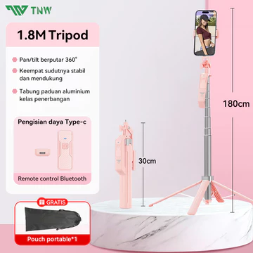 TNW LINBER S30 Tongsis Tripod Bluetooth 1.8m Selfie Stick Remote Tongsis 360 ° Rotation