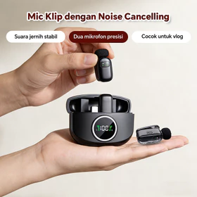 Mini Mic K21 Wireless Clip On Untuk Android Dual Mic Noise Reduction LED Charging Case Live