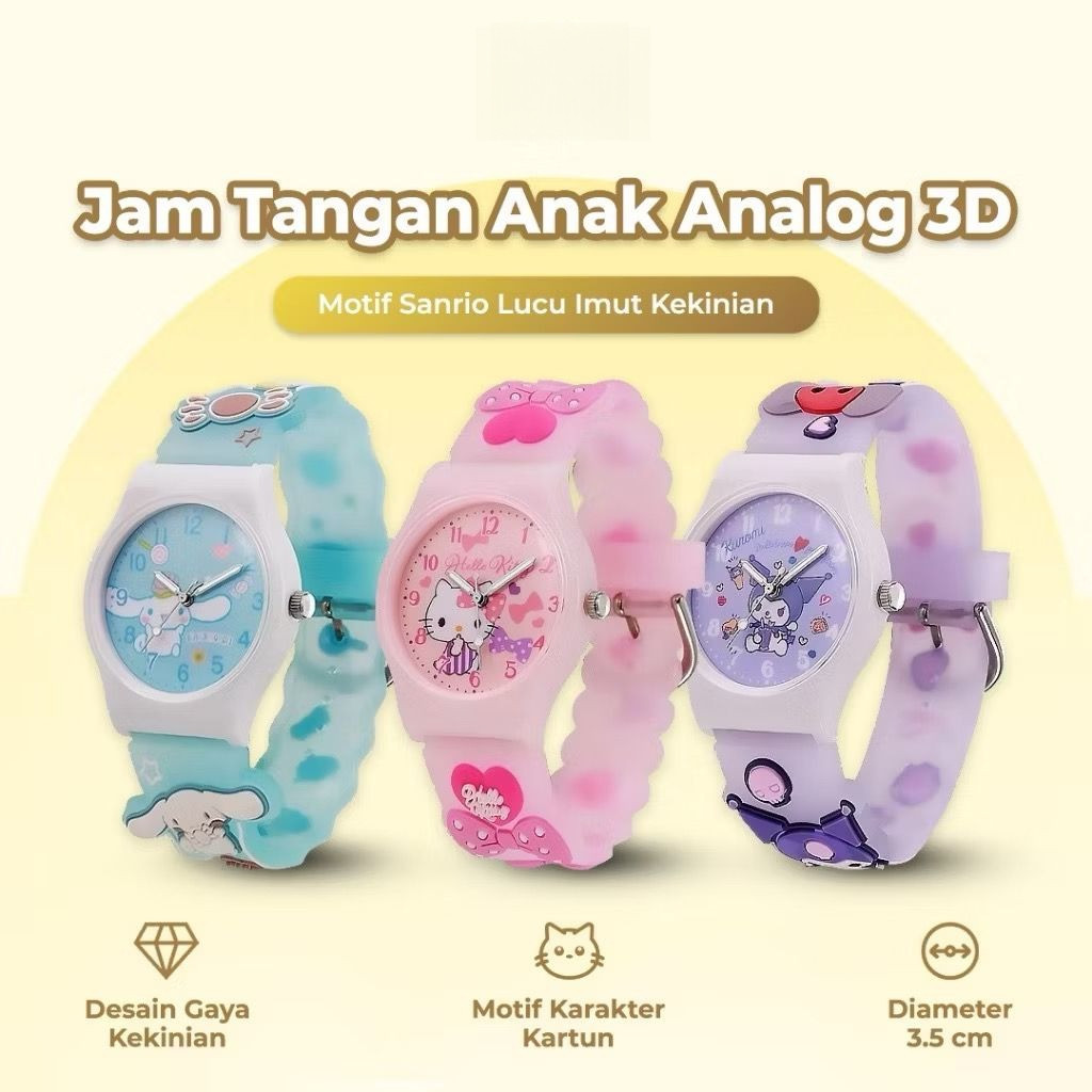 Jual Jam Analog Anak 3D Sanrio Lucu Hello Kitty Kuromi Melody Jam LED ...