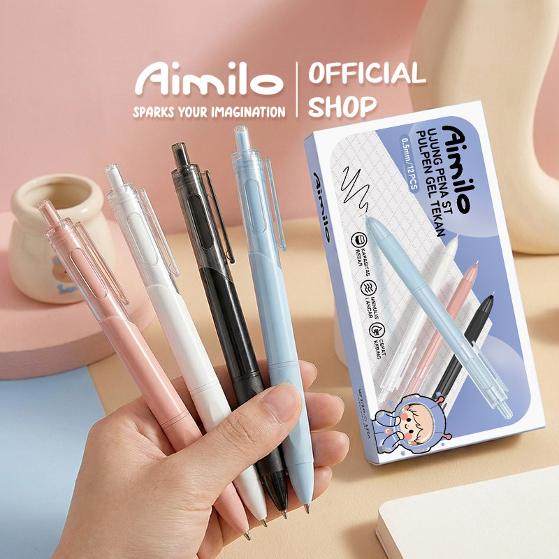 Jual Aimilo Pulpen Gel Retractable Isi 12PCS Gel Pen 4 Warna 0.5mm ...