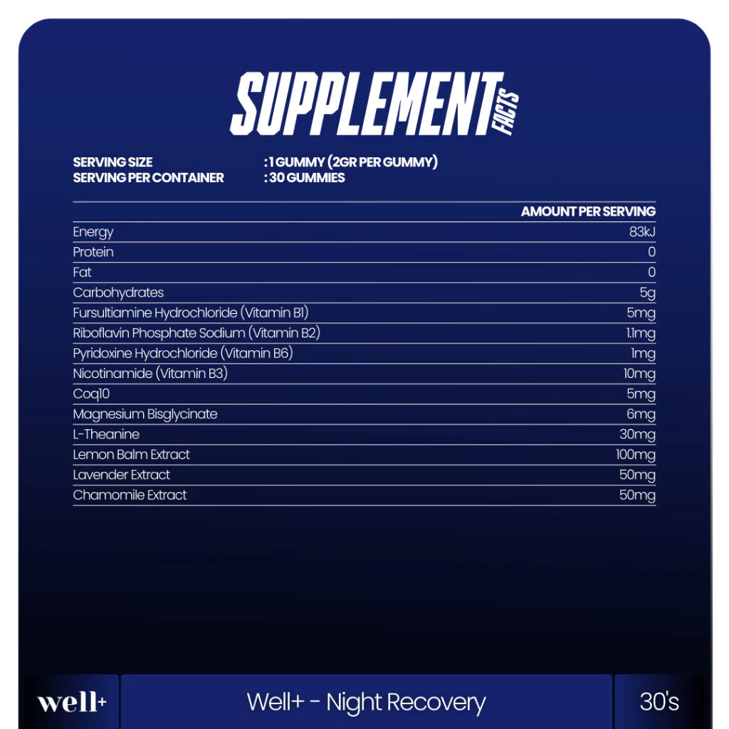 Well+ Night Recovery - Multiberry 30s - Suplemen Pemulihan Otot & Energi Tubuh - foto 1