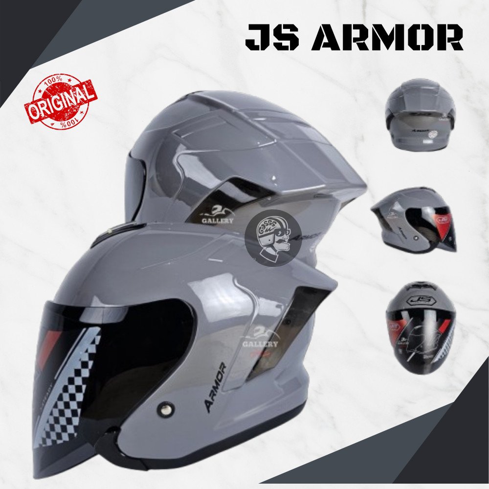 Jual Helm JS ARMOR Half Face Solid TERBARU Kaca Smoke SNI | GREY GLOSS ...
