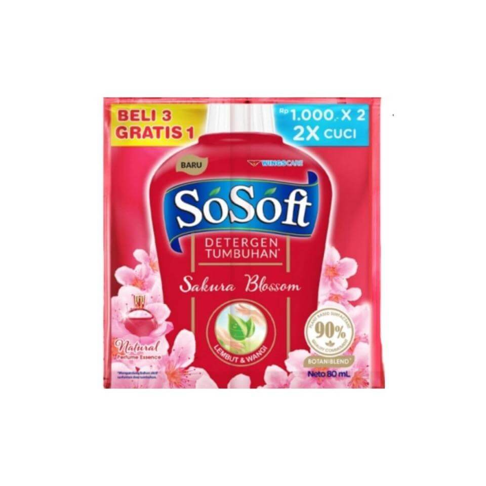Jual So Soft Detergen Cair Sakura Blossom Double Sachet 80 ml | Shopee ...