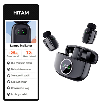 Mini Mic K21 Wireless Clip On Untuk Android Dual Mic Noise Reduction LED Charging Case Live
