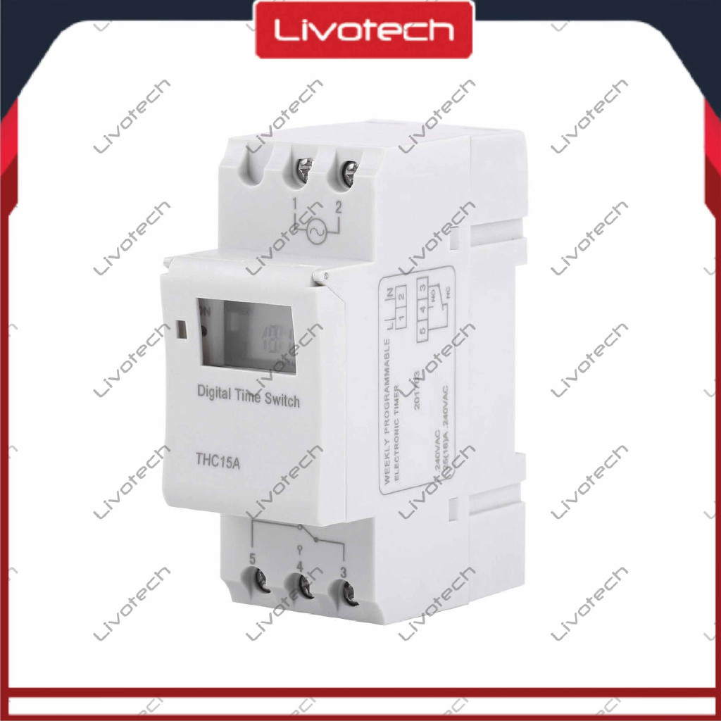 Jual LIVO Weekly Programmable Electronic Timer THC15A DIN RAIL AC 220V ...