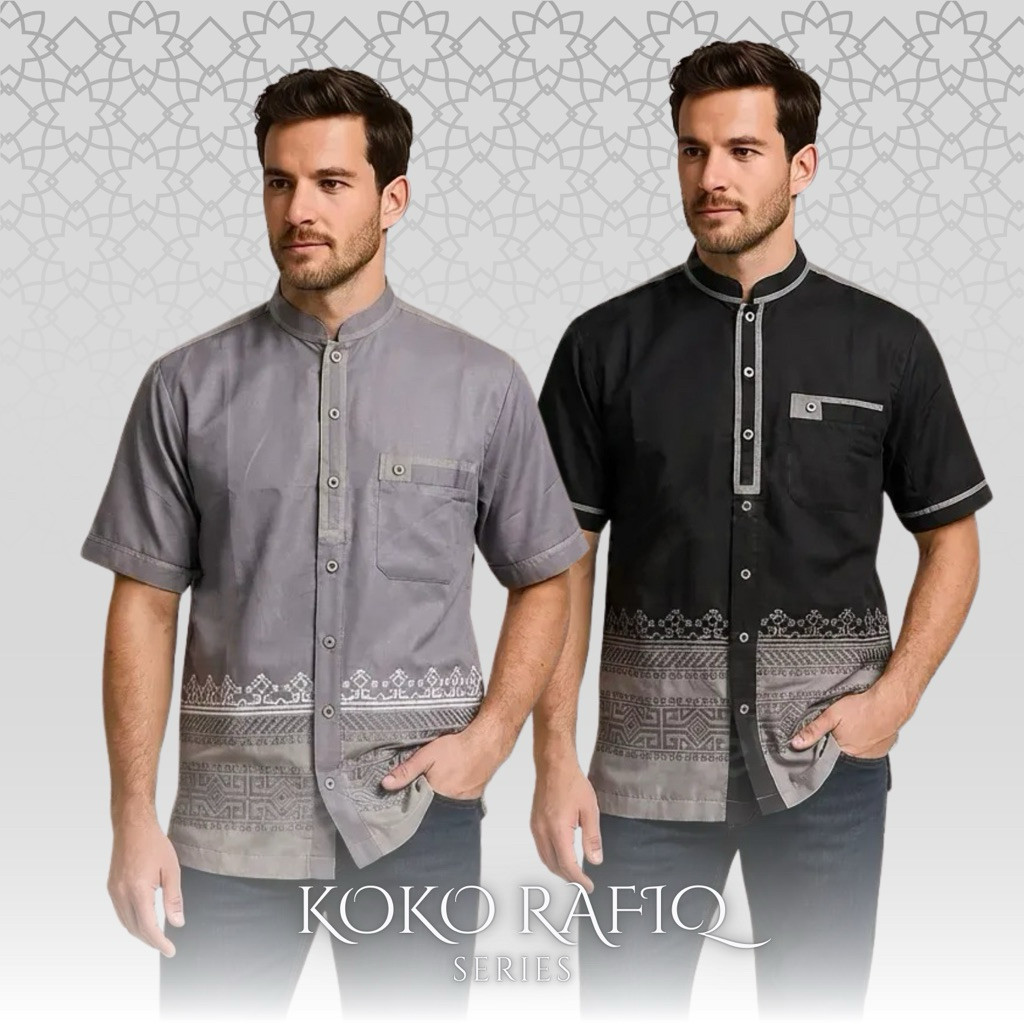 Jual SETRAMALL [Asriyani] Baju Koko Rafiq Lengan Pendek Kombinasi ...