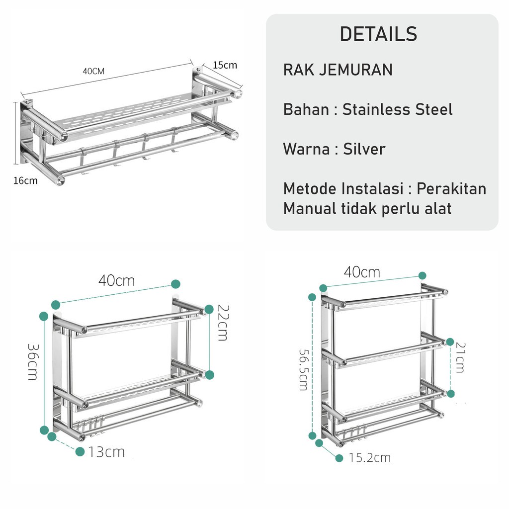 Jual Olla Hom - Rak Kamar Mandi Rak Handuk Rak Dinding Stainless Steel ...