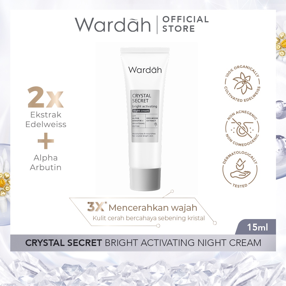 Wardah Crystal Secret Bright Activating Night Cream - Krim Malam dengan Ekstrak Edelweiss dan Niacinamide - Mencerahkan dan Meratakan Warna Kulit - Untuk Semua Jenis Kulit
